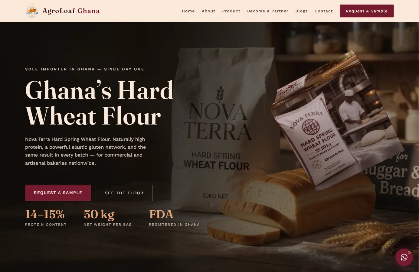 Перший екран сайту AgroLoaf Ghana на десктопі